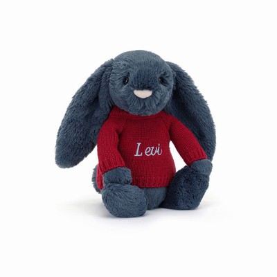 Jellycat Bashful Navy Conejo with Red Jumper | QZIS-03567